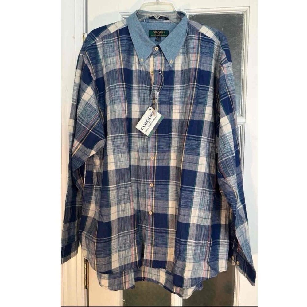 NWT Alexander Julian Mens Blue Plaid Button-Down Shirt Long Sleeve Vintage - Picture 5 of 8